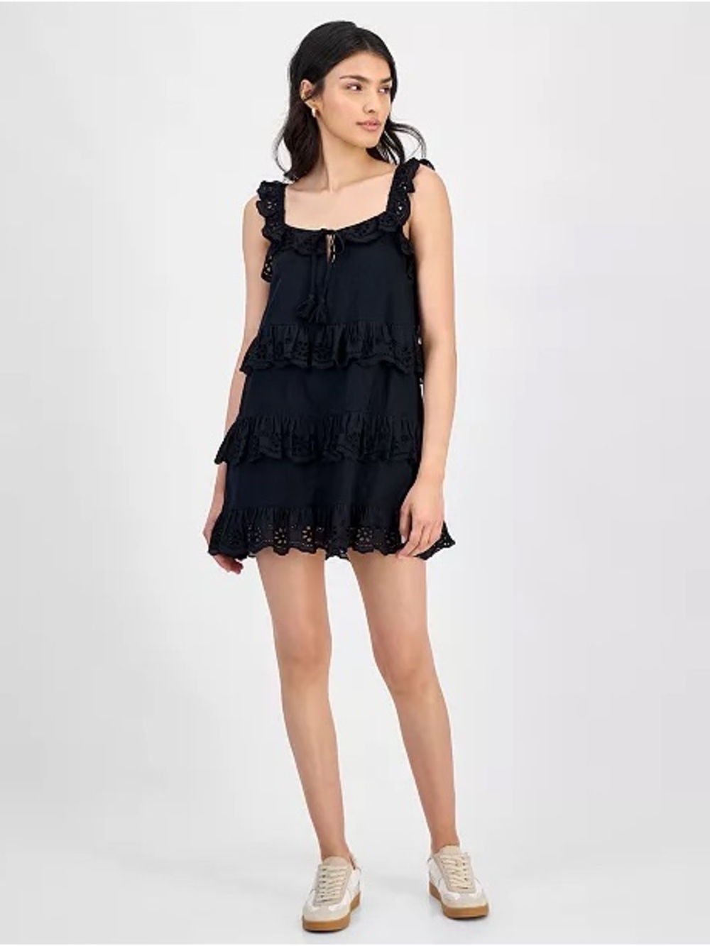 And Now This Women's Eyelet Cotton Tiered Mini Dress NWT